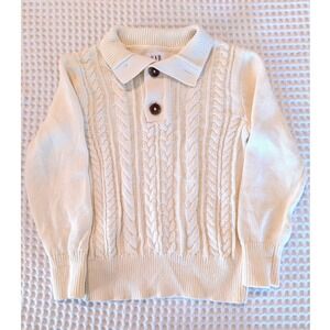 Gap Kids Cable Knit Sweater XS 4/5 Cream Shawl Collar Cotton Pullover